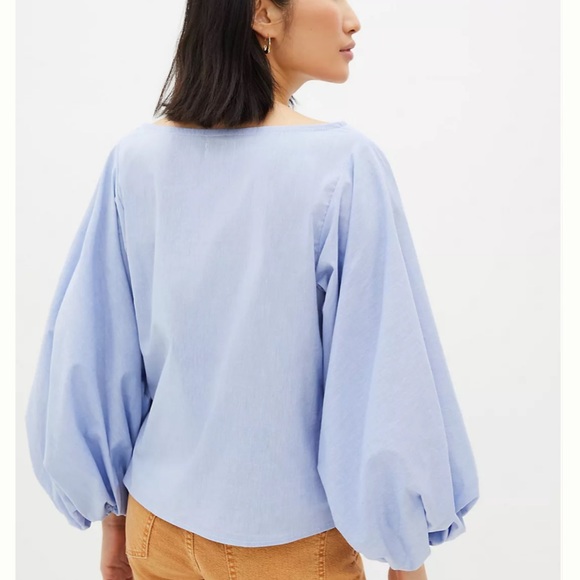 Margo Baridon x Anthropologie Balloon Sleeve XS Pink Gray Stripe Silky Blouse - Picture 5 of 5